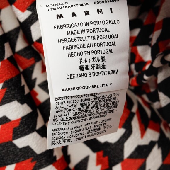 Marni Red Black Geometric Silk Ruffle Blouse - Picture 9 of 11